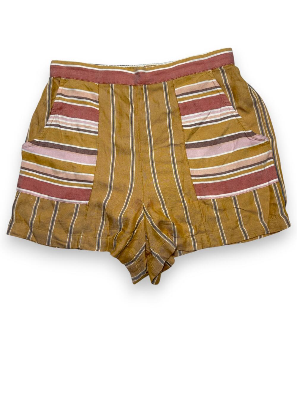 American Eagle Mustard Striped High-Waisted Shorts Size Small